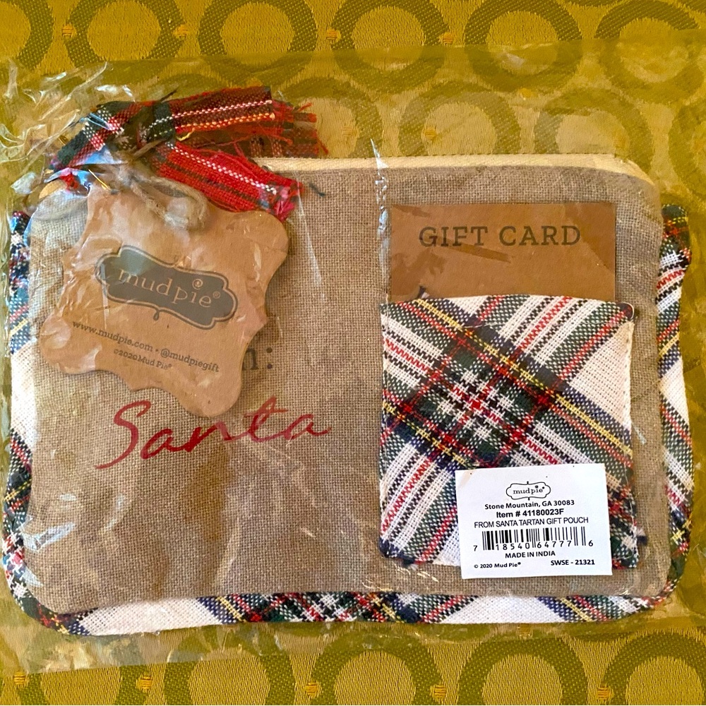 Mudpie gift card holder/plaid fabric coin purse for Christmas